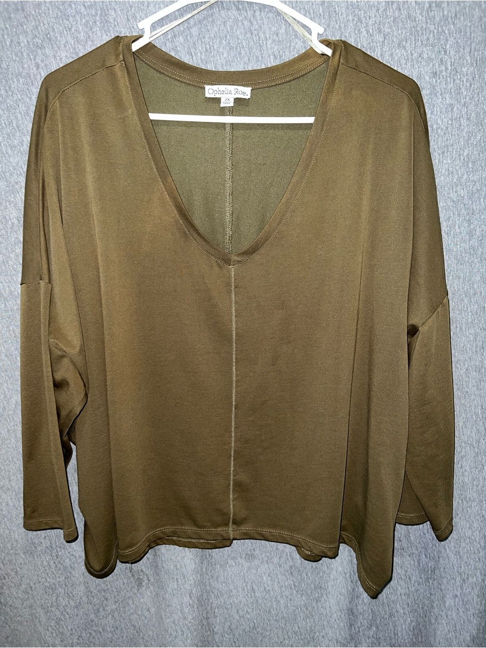 Ophelia Roe Olive V-Neck Long-Sleeve Women's Top